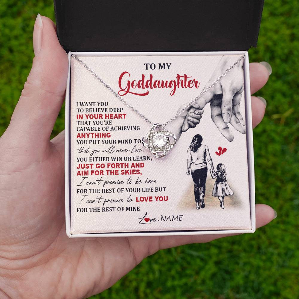 Love Knot Necklace 14K White Gold Finish | 2 | Personalized To My Goddaughter Necklace From Godmother Promise To Love You Goddaughter Birthday Jewelry Graduation Christmas Customized Gift Box Message Card | siriusteestore