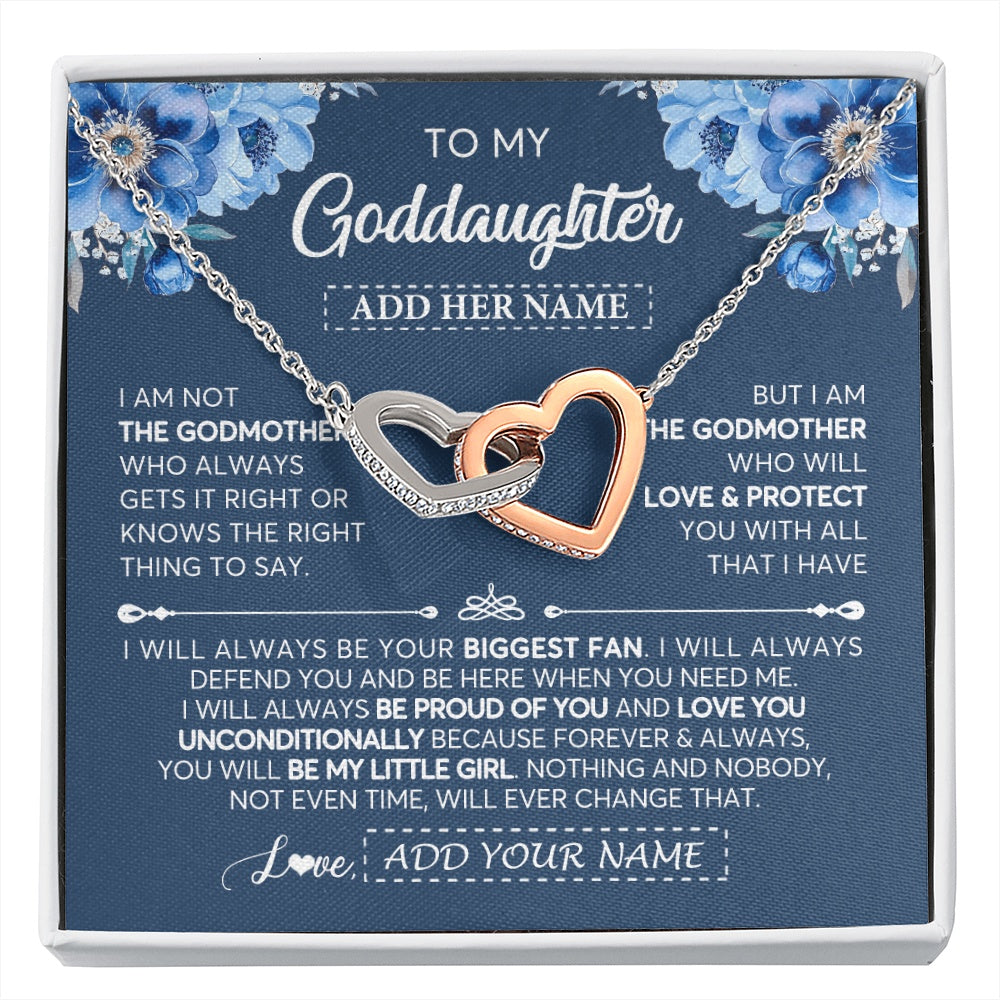 Interlocking Hearts Necklace Stainless Steel & Rose Gold Finish | 1 | Personalized To My Goddaughter Necklace From Godmother Proud Of You Birthday Gifts For Goddaughter Jewelry Gifts Christmas Custom Gift Box Message Card | https://siriusteestore.