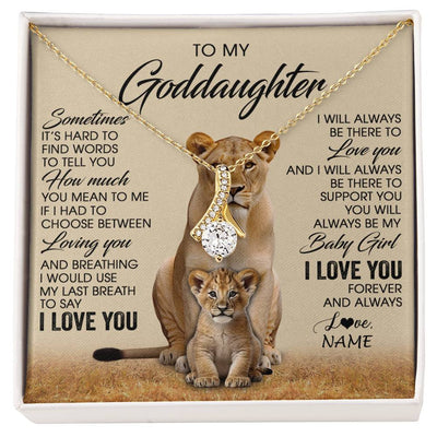 Alluring Beauty Necklace 18K Yellow Gold Finish | 1 | Personalized To My Goddaughter Necklace From Godmother Sometimes It's Hard Lion Goddaughter Gift Birthday Jewelry Christmas Customized Gift Box Message Card | siriusteestore