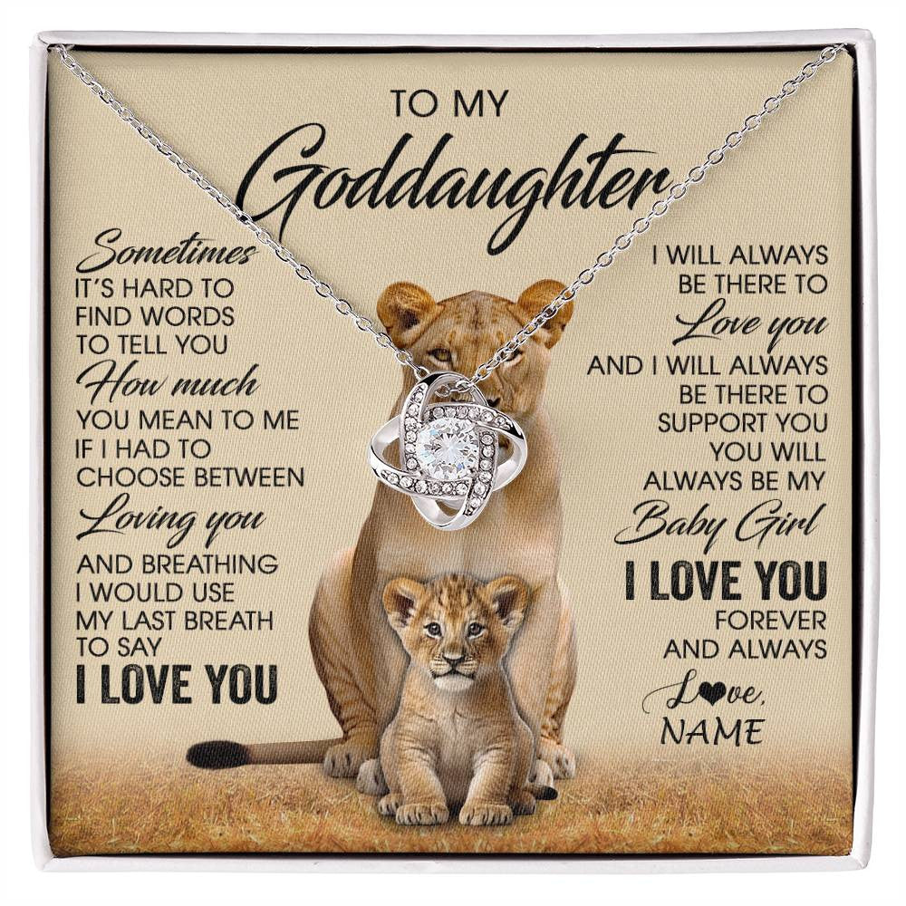 Love Knot Necklace 14K White Gold Finish | 1 | Personalized To My Goddaughter Necklace From Godmother Sometimes It's Hard Lion Goddaughter Gift Birthday Jewelry Christmas Customized Gift Box Message Card | siriusteestore