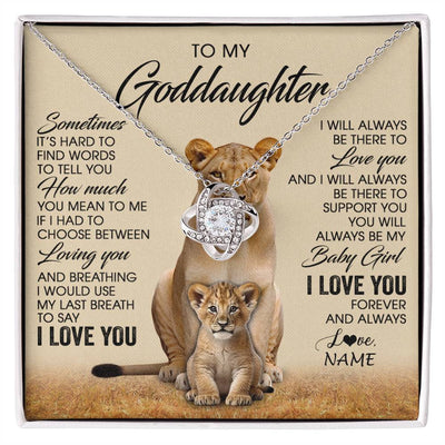 Love Knot Necklace 14K White Gold Finish | 1 | Personalized To My Goddaughter Necklace From Godmother Sometimes It's Hard Lion Goddaughter Gift Birthday Jewelry Christmas Customized Gift Box Message Card | siriusteestore