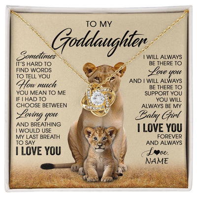 Love Knot Necklace 18K Yellow Gold Finish | 1 | Personalized To My Goddaughter Necklace From Godmother Sometimes It's Hard Lion Goddaughter Gift Birthday Jewelry Christmas Customized Gift Box Message Card | siriusteestore