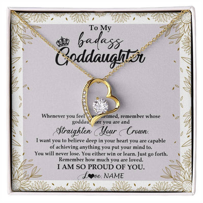 Forever Love Necklace 18K Yellow Gold Finish | Personalized To My Goddaughter Necklace From Godmother Straighten Your Crown Goddaughter Birthday Graduation Christmas Jewelry Customized Gift Box Message Card | siriusteestore