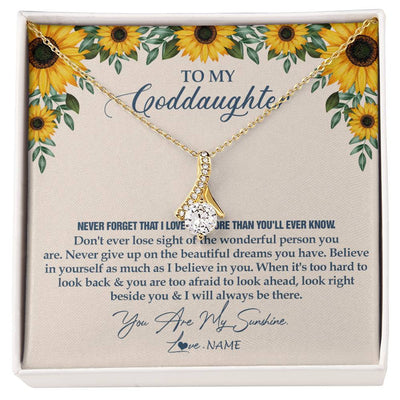 Alluring Beauty Necklace 18K Yellow Gold Finish | Personalized To My Goddaughter Necklace From Godmother Sunflower You Are My Sunshine Goddaughter Jewelry Graduation Birthday Customized Gift Box Message Card | siriusteestore