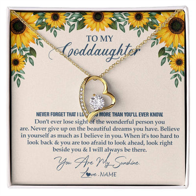 Forever Love Necklace 18K Yellow Gold Finish | Personalized To My Goddaughter Necklace From Godmother Sunflower You Are My Sunshine Goddaughter Jewelry Graduation Birthday Customized Gift Box Message Card | siriusteestore