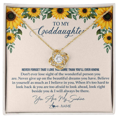 Love Knot Necklace 18K Yellow Gold Finish | Personalized To My Goddaughter Necklace From Godmother Sunflower You Are My Sunshine Goddaughter Jewelry Graduation Birthday Customized Gift Box Message Card | siriusteestore