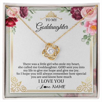 Love Knot Necklace 18K Yellow Gold Finish | 1 | Personalized To My Goddaughter Necklace From Godmother There Was A Little Girl Goddaughter Birthday Gifts Jewelry Christmas Customized Gift Box Message Card | siriusteestore