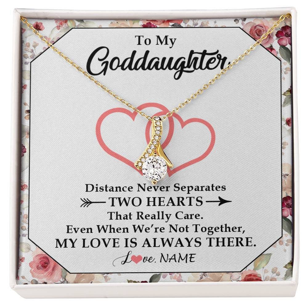 Alluring Beauty Necklace 18K Yellow Gold Finish | 1 | Personalized To My Goddaughter Necklace From Godmother Two Hearts Together Goddaughter Birthday Christmas Jewelry Customized Gift Box Message Card | siriusteestore