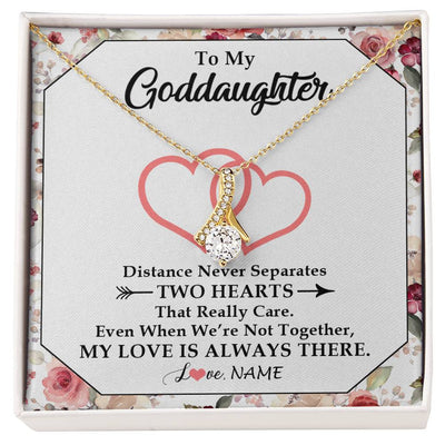 Alluring Beauty Necklace 18K Yellow Gold Finish | 1 | Personalized To My Goddaughter Necklace From Godmother Two Hearts Together Goddaughter Birthday Christmas Jewelry Customized Gift Box Message Card | siriusteestore