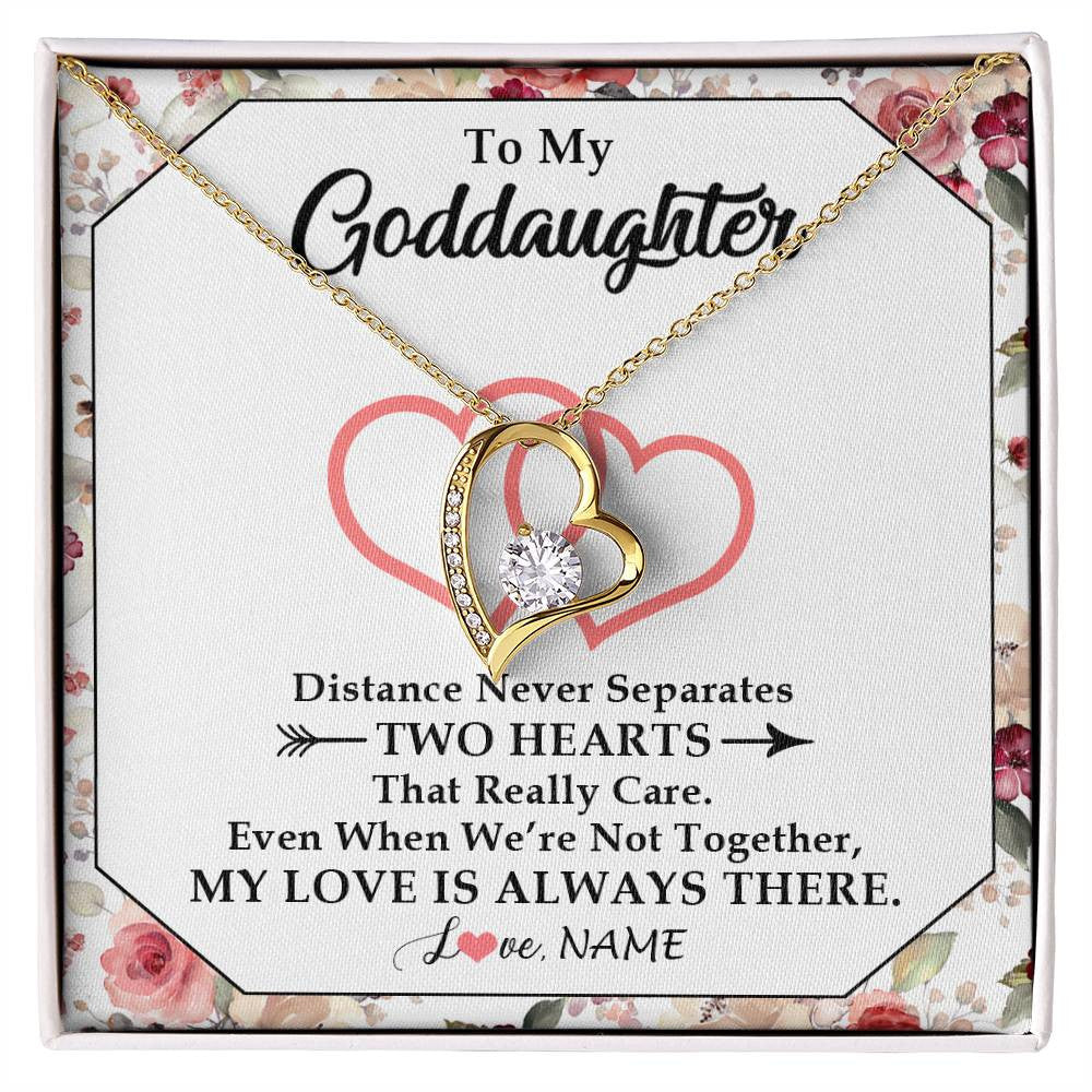 Forever Love Necklace 18K Yellow Gold Finish | 1 | Personalized To My Goddaughter Necklace From Godmother Two Hearts Together Goddaughter Birthday Christmas Jewelry Customized Gift Box Message Card | siriusteestore