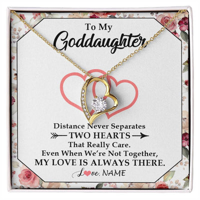 Forever Love Necklace 18K Yellow Gold Finish | 1 | Personalized To My Goddaughter Necklace From Godmother Two Hearts Together Goddaughter Birthday Christmas Jewelry Customized Gift Box Message Card | siriusteestore