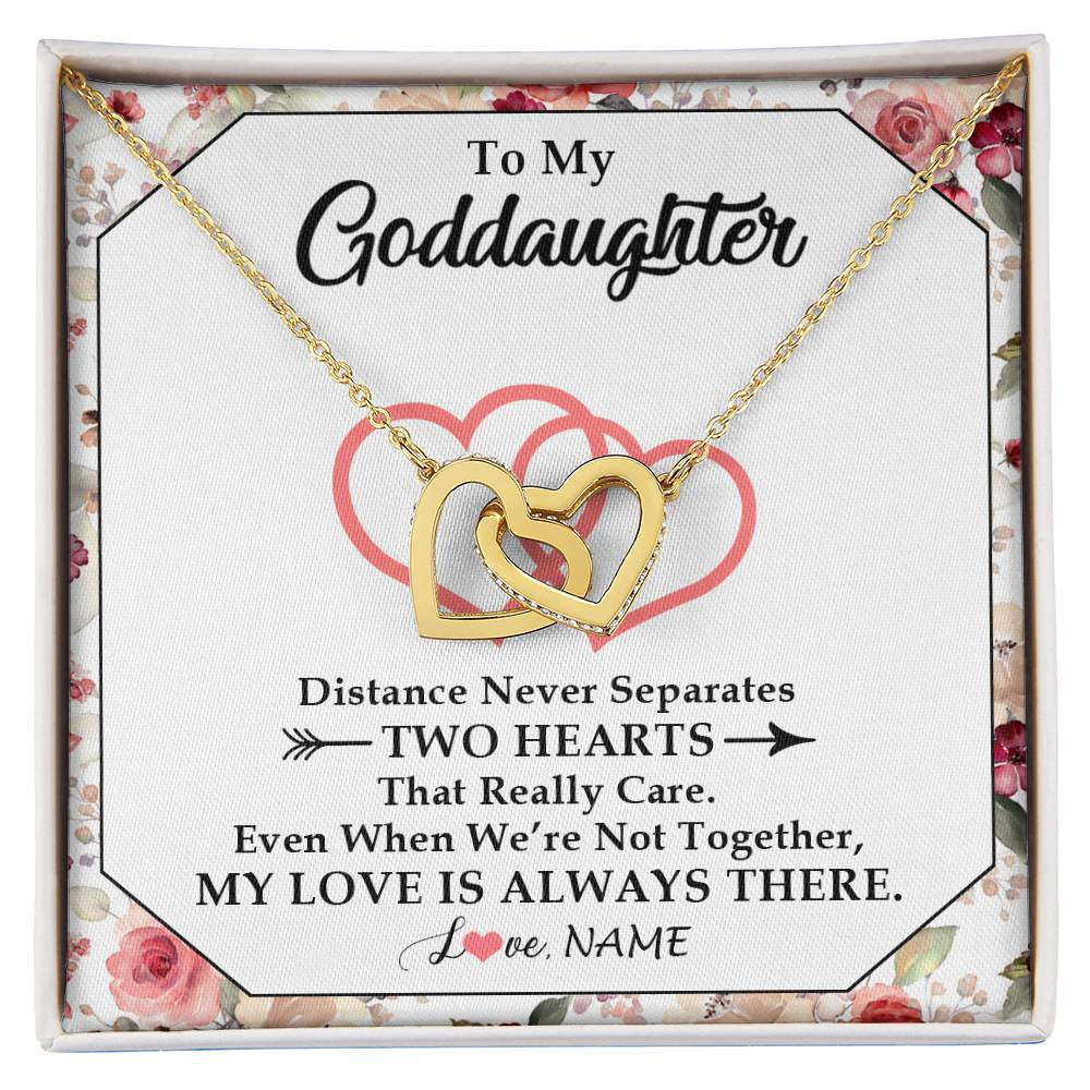 Interlocking Hearts Necklace 18K Yellow Gold Finish | 1 | Personalized To My Goddaughter Necklace From Godmother Two Hearts Together Goddaughter Birthday Christmas Jewelry Customized Gift Box Message Card | siriusteestore