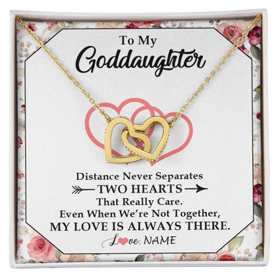 Interlocking Hearts Necklace 18K Yellow Gold Finish | 1 | Personalized To My Goddaughter Necklace From Godmother Two Hearts Together Goddaughter Birthday Christmas Jewelry Customized Gift Box Message Card | siriusteestore