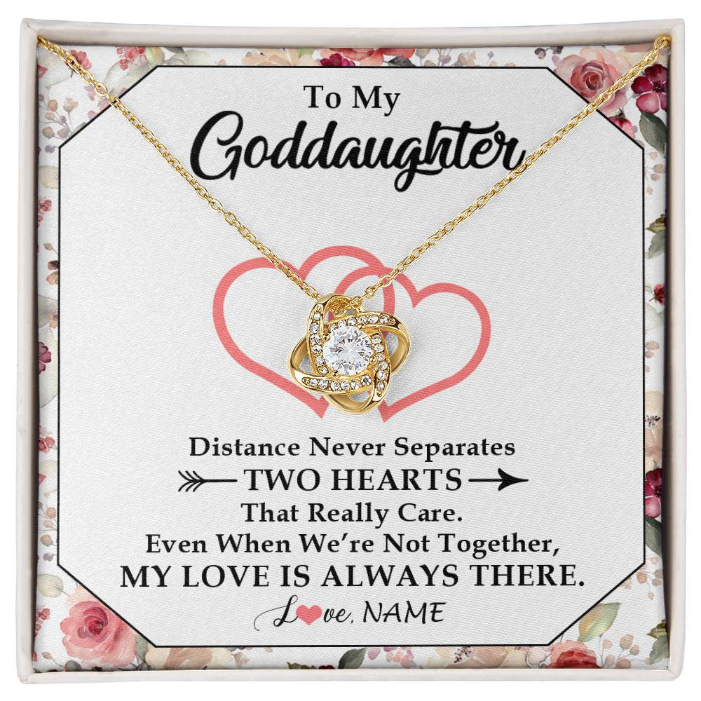 Love Knot Necklace 18K Yellow Gold Finish | 1 | Personalized To My Goddaughter Necklace From Godmother Two Hearts Together Goddaughter Birthday Christmas Jewelry Customized Gift Box Message Card | siriusteestore