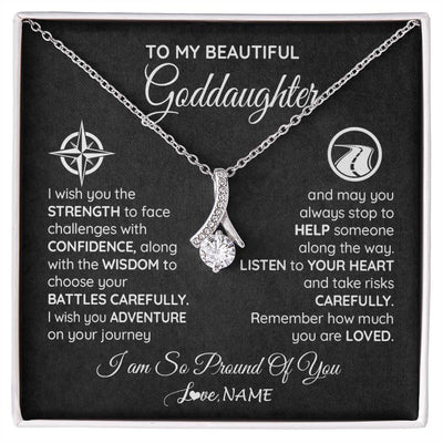 Alluring Beauty Necklace 14K White Gold Finish | Personalized To My Goddaughter Necklace From Godmother Uncle Aunt I Wish You The Strength Birthday Graduation Inspirational Customized Gift Box Message Card | siriusteestore