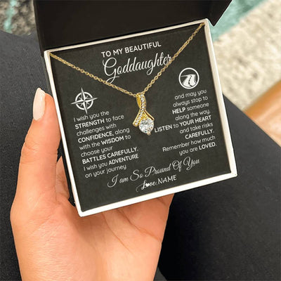Alluring Beauty Necklace 18K Yellow Gold Finish | Personalized To My Goddaughter Necklace From Godmother Uncle Aunt I Wish You The Strength Birthday Graduation Inspirational Customized Gift Box Message Card | siriusteestore