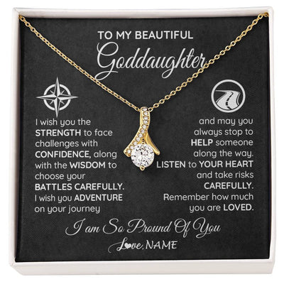 Alluring Beauty Necklace 18K Yellow Gold Finish | Personalized To My Goddaughter Necklace From Godmother Uncle Aunt I Wish You The Strength Birthday Graduation Inspirational Customized Gift Box Message Card | siriusteestore