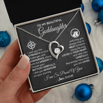 Forever Love Necklace 14K White Gold Finish | 2 | Personalized To My Goddaughter Necklace From Godmother Uncle Aunt I Wish You The Strength Birthday Graduation Inspirational Customized Gift Box Message Card | siriusteestore.myshopify