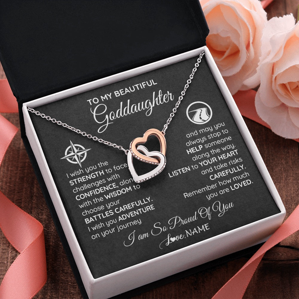 Interlocking Hearts Necklace Stainless Steel & Rose Gold Finish | 2 | Personalized To My Goddaughter Necklace From Godmother Uncle Aunt I Wish You The Strength Birthday Graduation Inspirational Customized Gift Box Message Card | siriusteestore.myshopify