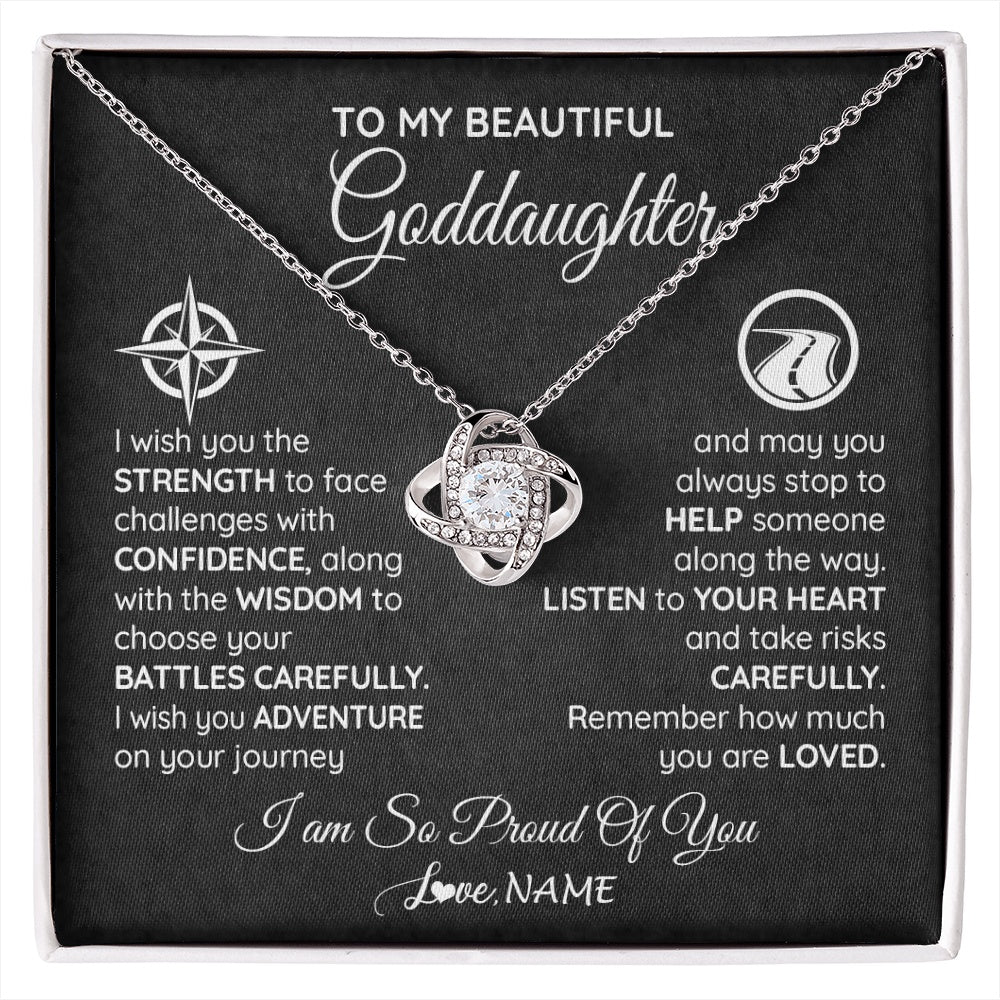 Love Knot Necklace 14K White Gold Finish | 1 | Personalized To My Goddaughter Necklace From Godmother Uncle Aunt I Wish You The Strength Birthday Graduation Inspirational Customized Gift Box Message Card | siriusteestore.myshopify
