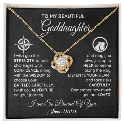 Love Knot Necklace 18K Yellow Gold Finish | Personalized To My Goddaughter Necklace From Godmother Uncle Aunt I Wish You The Strength Birthday Graduation Inspirational Customized Gift Box Message Card | siriusteestore