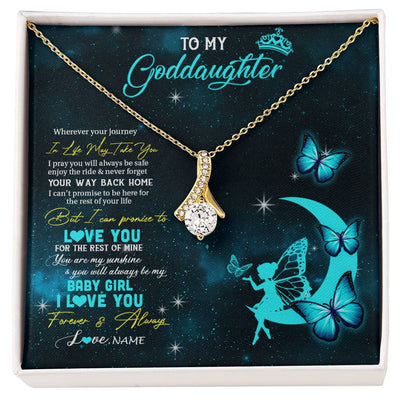 Alluring Beauty Necklace 18K Yellow Gold Finish | 1 | Personalized To My Goddaughter Necklace From Godmother Uncle Fairy Silhouette Fantasy Moon Goddaughter Birthday Christmas Customized Gift Box Message Card | siriusteestore