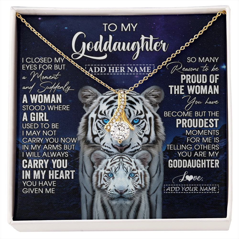 Alluring Beauty Necklace 18K Yellow Gold Finish | 1 | Personalized To My Goddaughter Necklace From Godmother Uncle I Close My Eyes White Tiger Goddaughter Birthday Gift Christmas Gift Box Message Card | https://siriusteestore.
