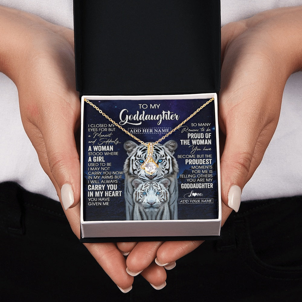 Alluring Beauty Necklace 18K Yellow Gold Finish | 2 | Personalized To My Goddaughter Necklace From Godmother Uncle I Close My Eyes White Tiger Goddaughter Birthday Gift Christmas Gift Box Message Card | https://siriusteestore.