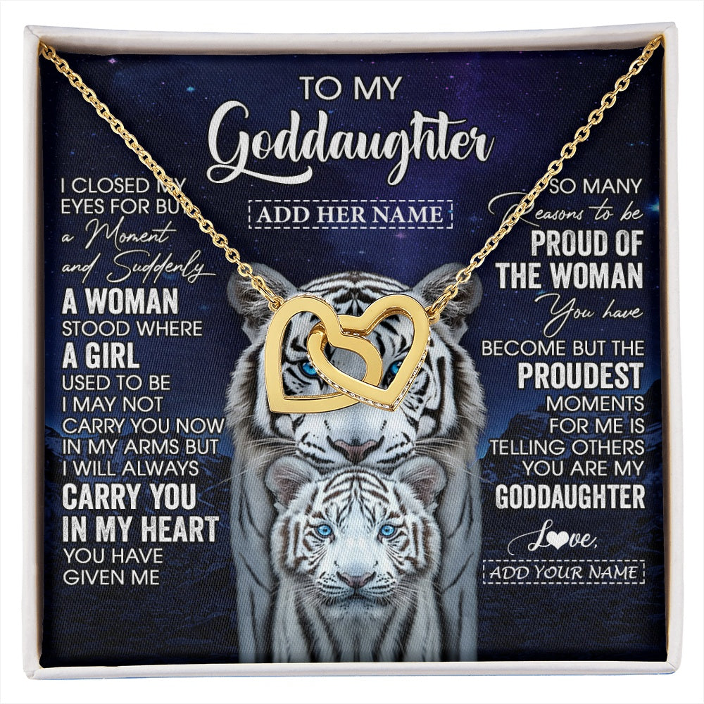 Interlocking Hearts Necklace 18K Yellow Gold Finish | 1 | Personalized To My Goddaughter Necklace From Godmother Uncle I Close My Eyes White Tiger Goddaughter Birthday Gift Christmas Gift Box Message Card | https://siriusteestore.