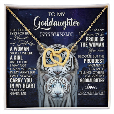 Interlocking Hearts Necklace 18K Yellow Gold Finish | 1 | Personalized To My Goddaughter Necklace From Godmother Uncle I Close My Eyes White Tiger Goddaughter Birthday Gift Christmas Gift Box Message Card | https://siriusteestore.