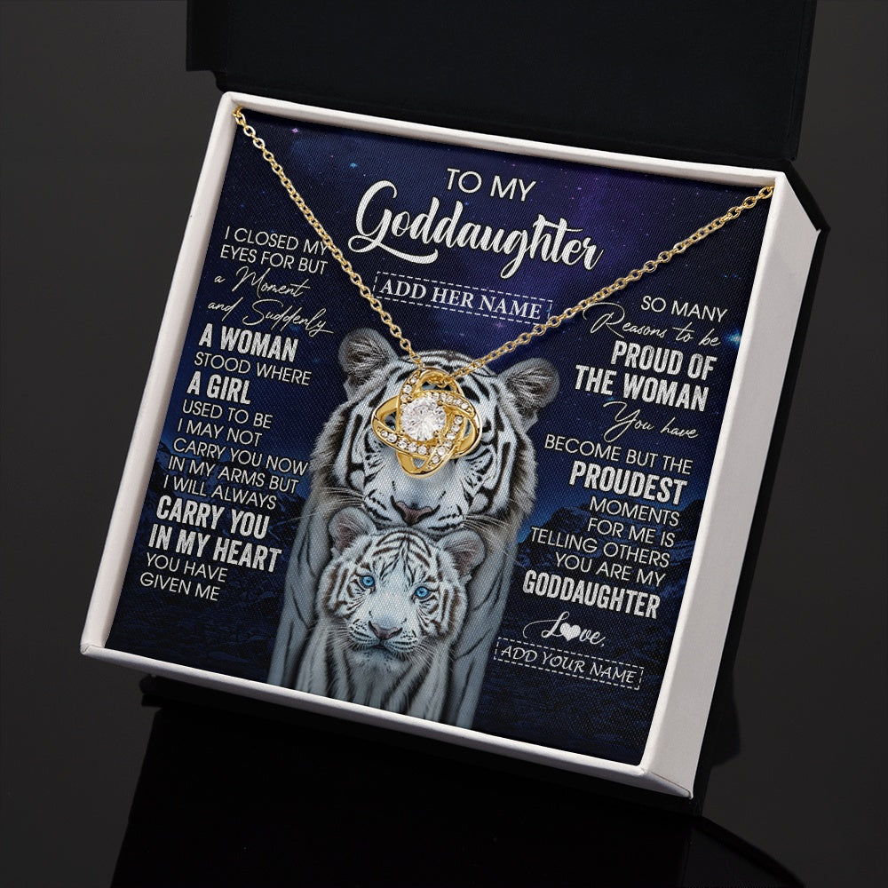 Love Knot Necklace 18K Yellow Gold Finish | 2 | Personalized To My Goddaughter Necklace From Godmother Uncle I Close My Eyes White Tiger Goddaughter Birthday Gift Christmas Gift Box Message Card | https://siriusteestore.