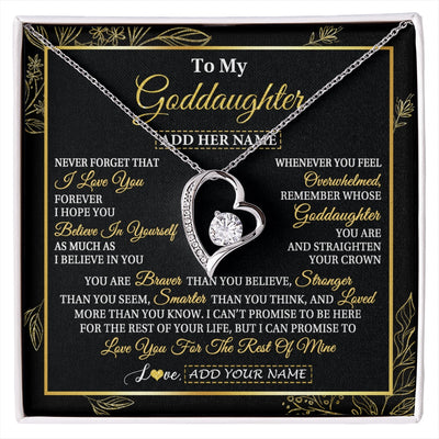 Forever Love Necklace 14K White Gold Finish | 1 | Personalized To My Goddaughter Necklace From Godmother Uncle I Love You Gift For My Goddaughter Birthday Gifts Christmas Customized Gift Box Message Card | siriusteestore.myshopify