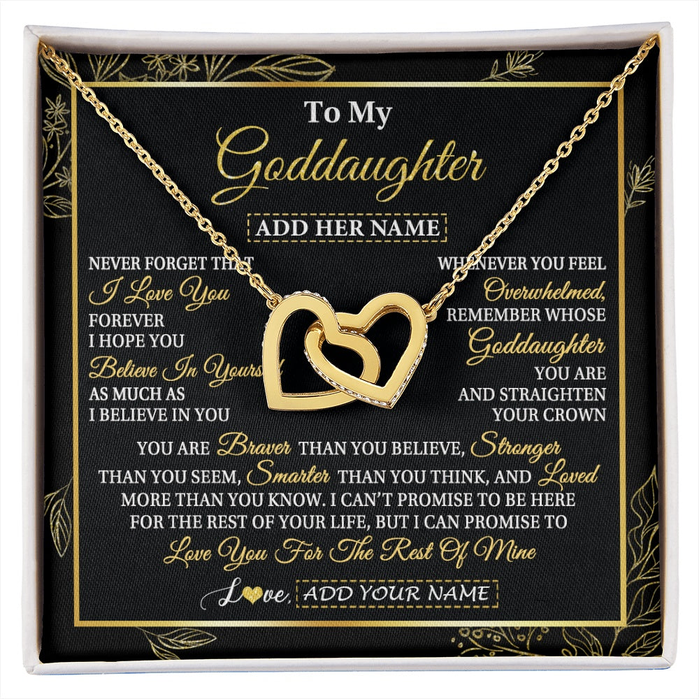 Interlocking Hearts Necklace 18K Yellow Gold Finish | 1 | Personalized To My Goddaughter Necklace From Godmother Uncle I Love You Gift For My Goddaughter Birthday Gifts Christmas Customized Gift Box Message Card | siriusteestore.myshopify