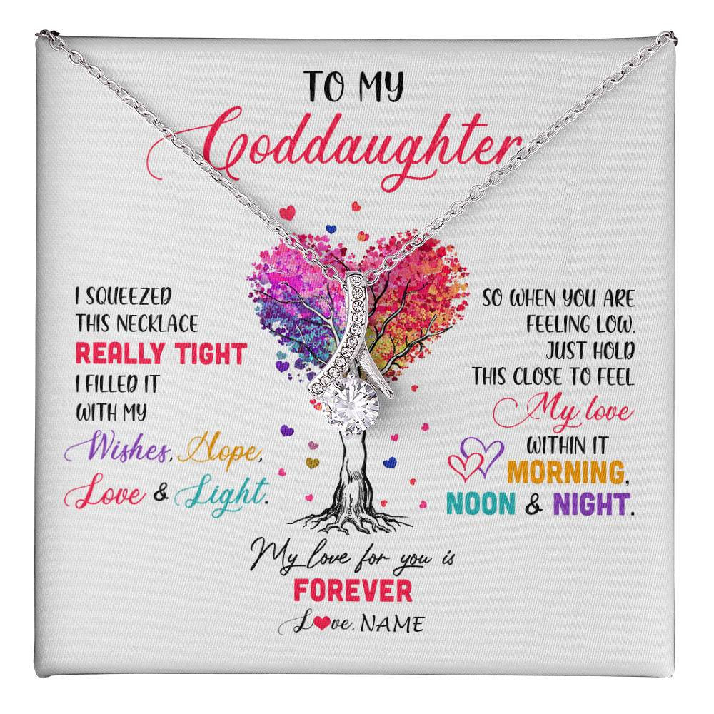 Alluring Beauty Necklace 14K White Gold Finish | 1 | Personalized To My Goddaughter Necklace From Godmother Uncle I Squeezed This Necklace Goddaughter Birthday Christmas Customized Gift Box Message Card | siriusteestore