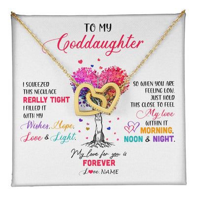 Interlocking Hearts Necklace 18K Yellow Gold Finish | 1 | Personalized To My Goddaughter Necklace From Godmother Uncle I Squeezed This Necklace Goddaughter Birthday Christmas Customized Gift Box Message Card | siriusteestore