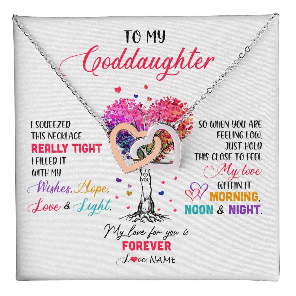 Interlocking Hearts Necklace Stainless Steel & Rose Gold Finish | 1 | Personalized To My Goddaughter Necklace From Godmother Uncle I Squeezed This Necklace Goddaughter Birthday Christmas Customized Gift Box Message Card | siriusteestore