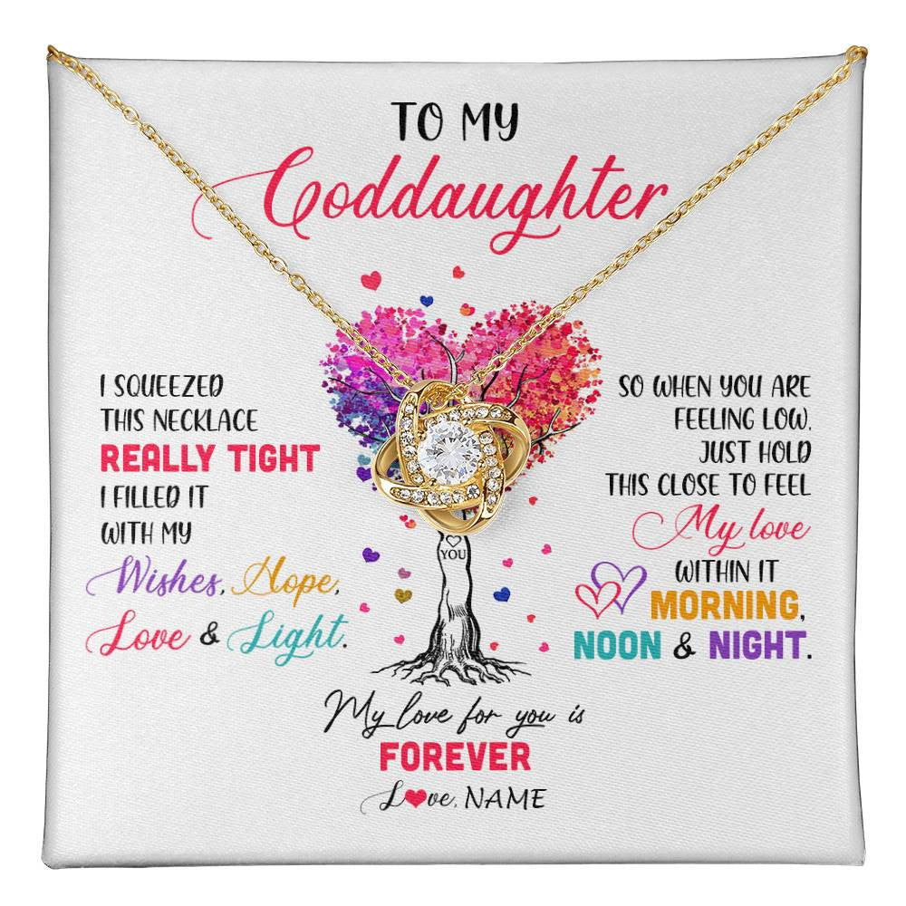 Love Knot Necklace 18K Yellow Gold Finish | 1 | Personalized To My Goddaughter Necklace From Godmother Uncle I Squeezed This Necklace Goddaughter Birthday Christmas Customized Gift Box Message Card | siriusteestore