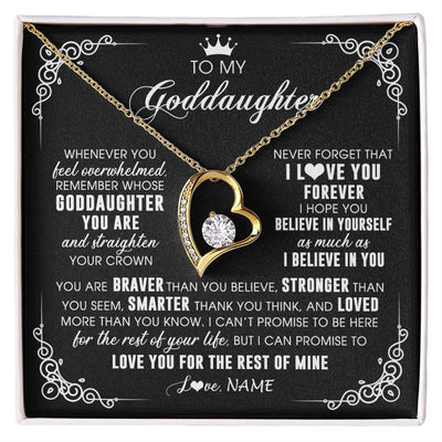 Forever Love Necklace 18K Yellow Gold Finish | 1 | Personalized To My Goddaughter Necklace From Godmother Uncle Inspirational Strength Goddaughter Birthday Jewelry Christmas Customized Gift Box Message Card | siriusteestore