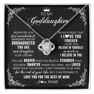 Love Knot Necklace 14K White Gold Finish | 1 | Personalized To My Goddaughter Necklace From Godmother Uncle Inspirational Strength Goddaughter Birthday Jewelry Christmas Customized Gift Box Message Card | siriusteestore