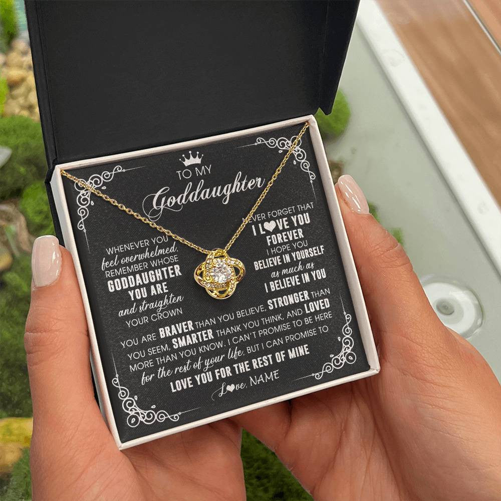 Love Knot Necklace 18K Yellow Gold Finish | 2 | Personalized To My Goddaughter Necklace From Godmother Uncle Inspirational Strength Goddaughter Birthday Jewelry Christmas Customized Gift Box Message Card | siriusteestore