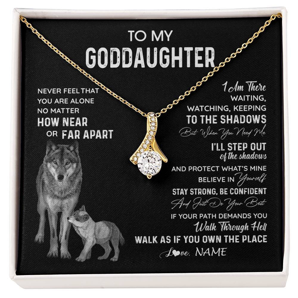 Alluring Beauty Necklace 18K Yellow Gold Finish | 1 | Personalized To My Goddaughter Necklace From Godmother Uncle Never Feel You Are Alone Wolf Goddaughter Birthday Christmas Customized Gift Box Message Card | siriusteestore