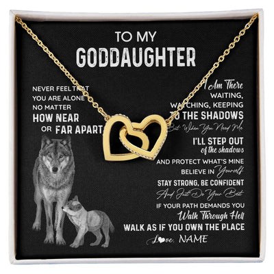 Interlocking Hearts Necklace 18K Yellow Gold Finish | 1 | Personalized To My Goddaughter Necklace From Godmother Uncle Never Feel You Are Alone Wolf Goddaughter Birthday Christmas Customized Gift Box Message Card | siriusteestore