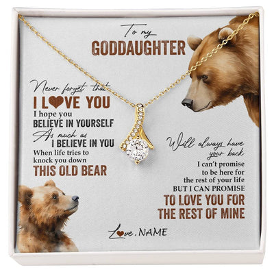 Alluring Beauty Necklace 18K Yellow Gold Finish | 1 | Personalized To My Goddaughter Necklace From Godmother Uncle Never Forget That I Love You Bear Goddaughter Birthday Christmas Customized Gift Box Message Card | siriusteestore