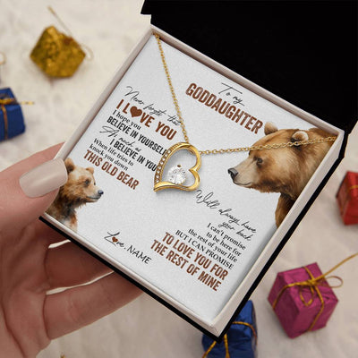Forever Love Necklace 18K Yellow Gold Finish | 2 | Personalized To My Goddaughter Necklace From Godmother Uncle Never Forget That I Love You Bear Goddaughter Birthday Christmas Customized Gift Box Message Card | siriusteestore