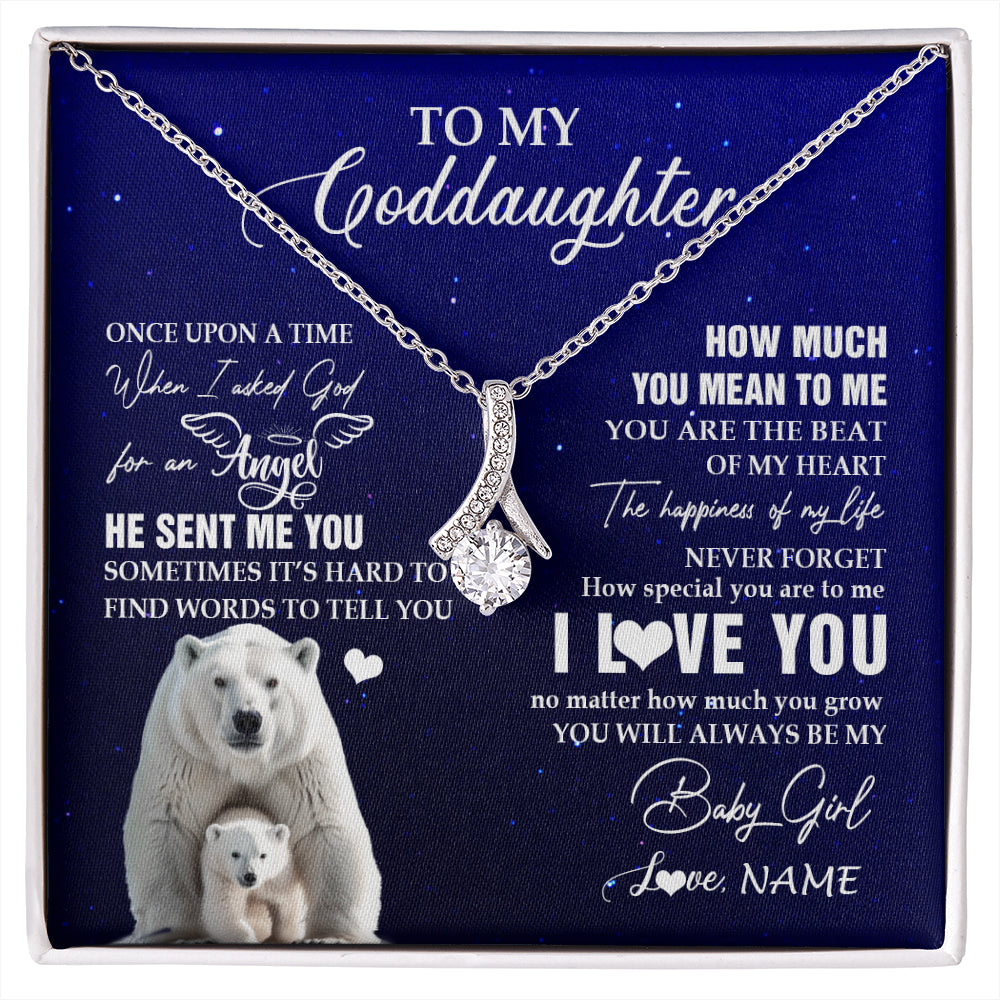 Alluring Beauty Necklace 14K White Gold Finish | 1 | Personalized To My Goddaughter Necklace From Godmother Uncle Polar Bear Never Forget I Love You Goddaughter Birthday Christmas Customized Gift Box Message Card | siriusteestore