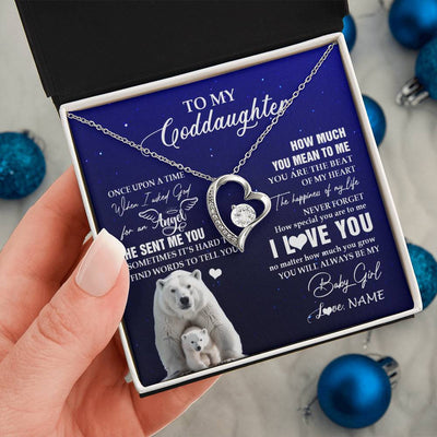 Forever Love Necklace 14K White Gold Finish | 2 | Personalized To My Goddaughter Necklace From Godmother Uncle Polar Bear Never Forget I Love You Goddaughter Birthday Christmas Customized Gift Box Message Card | siriusteestore