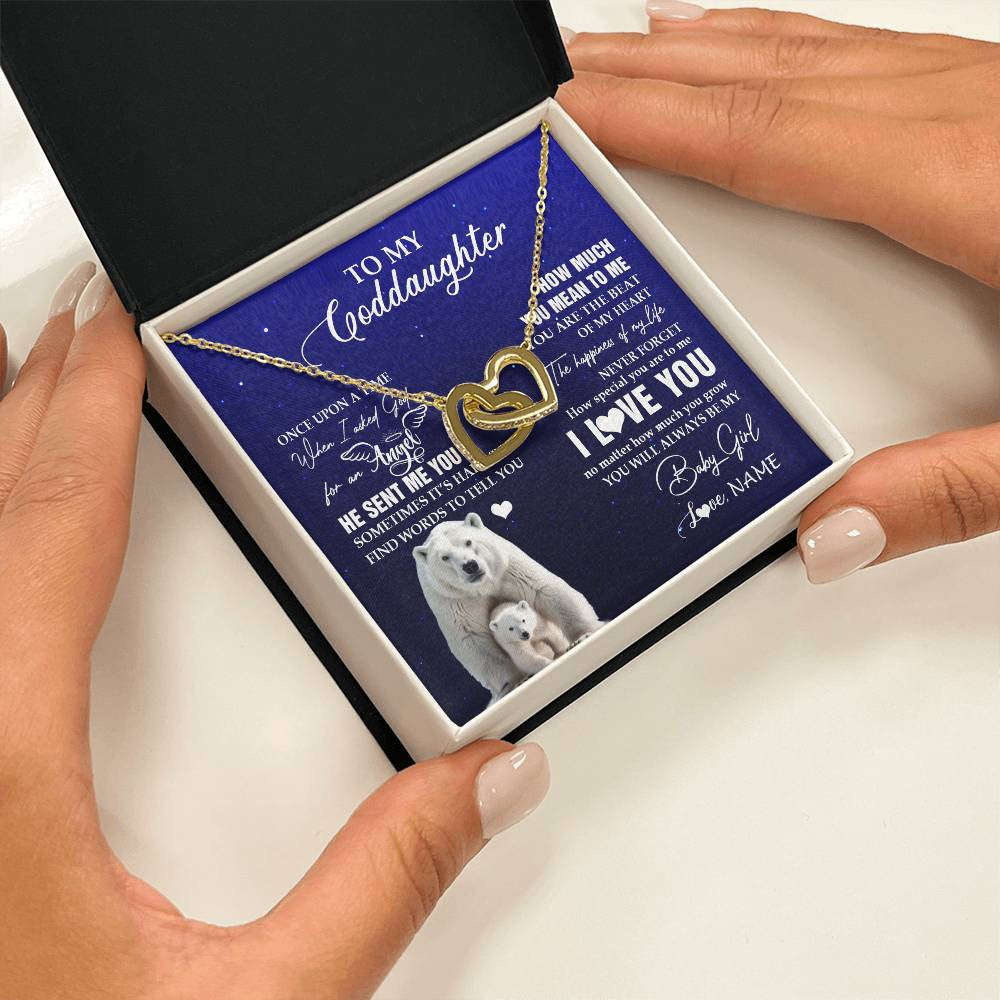 Interlocking Hearts Necklace 18K Yellow Gold Finish | 2 | Personalized To My Goddaughter Necklace From Godmother Uncle Polar Bear Never Forget I Love You Goddaughter Birthday Christmas Customized Gift Box Message Card | siriusteestore