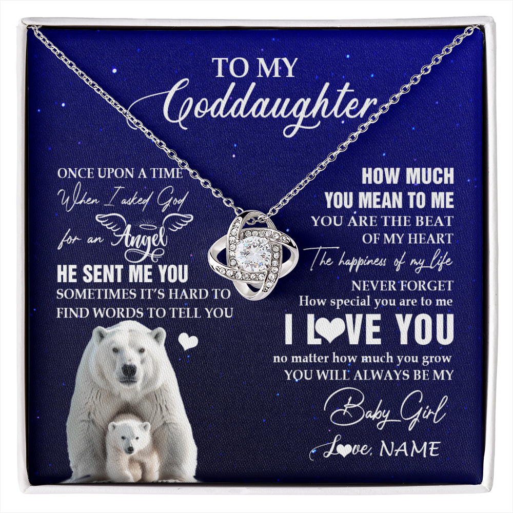 Love Knot Necklace 14K White Gold Finish | 1 | Personalized To My Goddaughter Necklace From Godmother Uncle Polar Bear Never Forget I Love You Goddaughter Birthday Christmas Customized Gift Box Message Card | siriusteestore