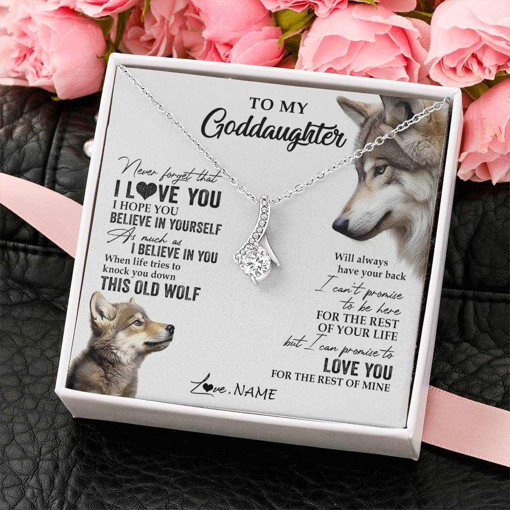 Alluring Beauty Necklace 14K White Gold Finish | 2 | Personalized To My Goddaughter Necklace From Godmother Uncle This Old Wolf Love You Godchild Birthday Graduation Christmas Customized Gift Box Message Card | siriusteestore