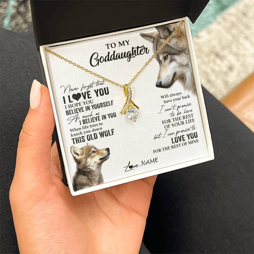 Alluring Beauty Necklace 18K Yellow Gold Finish | 2 | Personalized To My Goddaughter Necklace From Godmother Uncle This Old Wolf Love You Godchild Birthday Graduation Christmas Customized Gift Box Message Card | siriusteestore